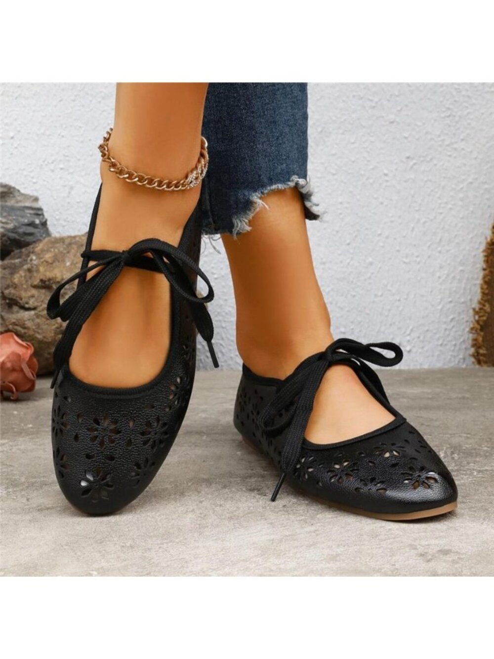 Floral Cutout Tied Slip-Ons